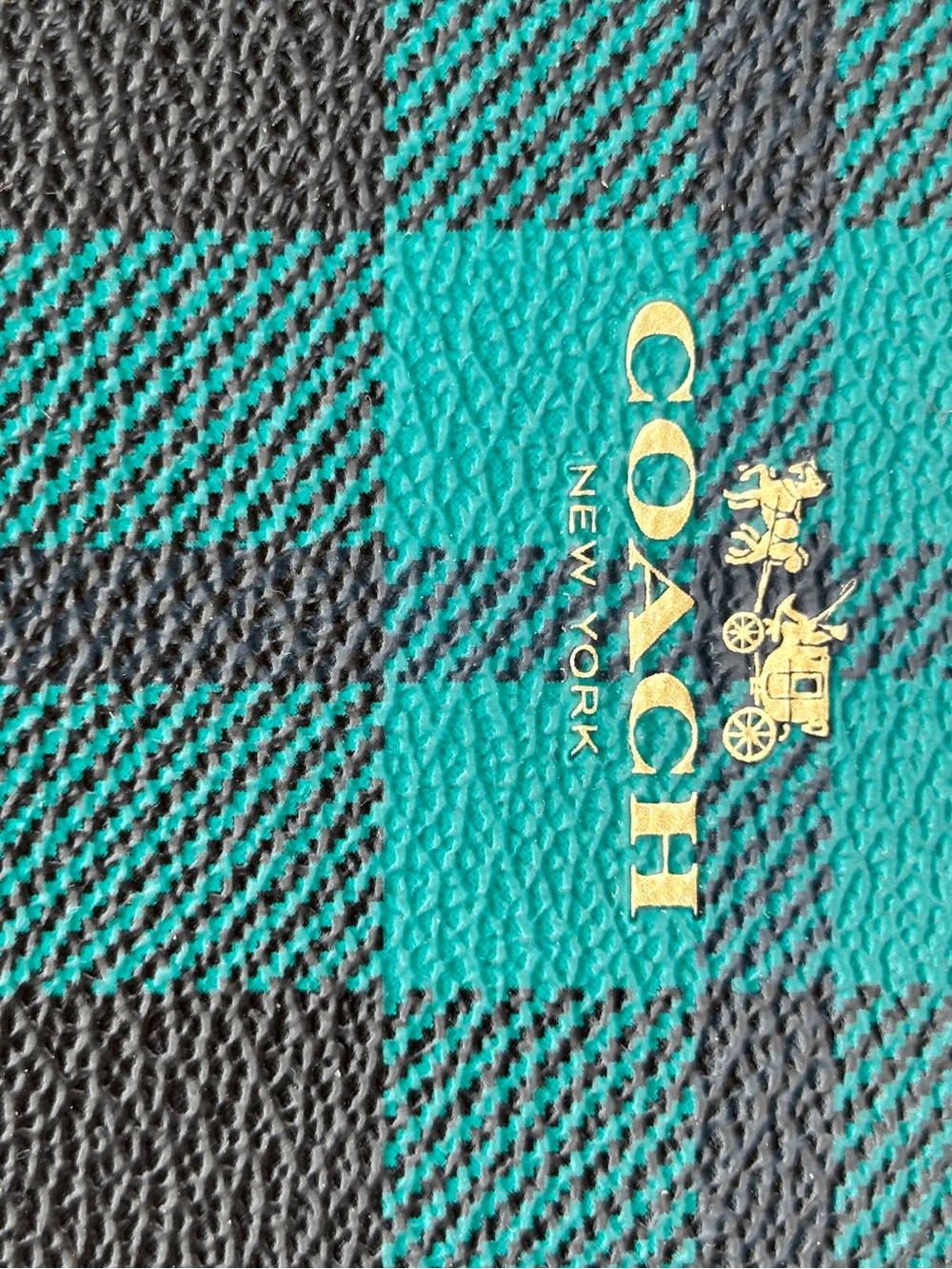 Coach Riley Plaid Coated Canvas Slim Accordion Zip Wallet in Teal and Black - Picture 6 of 8